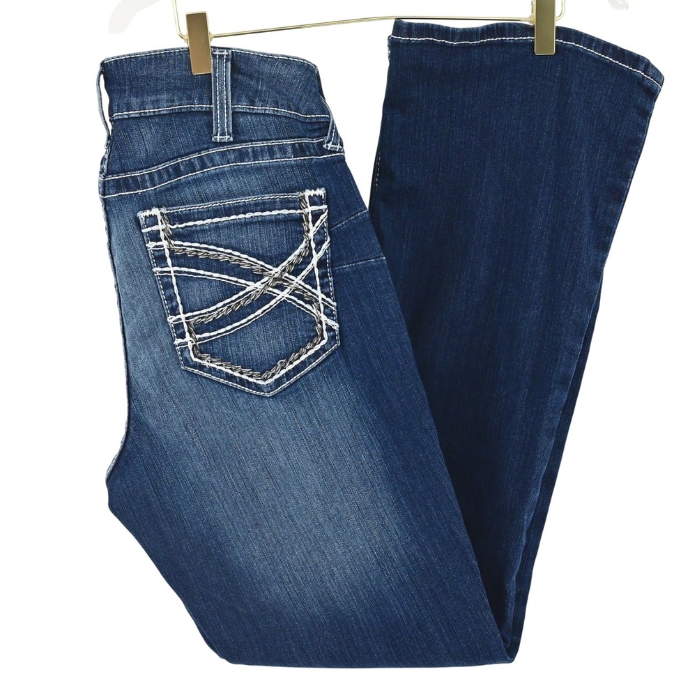 Ariat R.E.A.L. Women's Mid Rise Stretch Entwined Boot Cut Riding Jeans Blue 31S